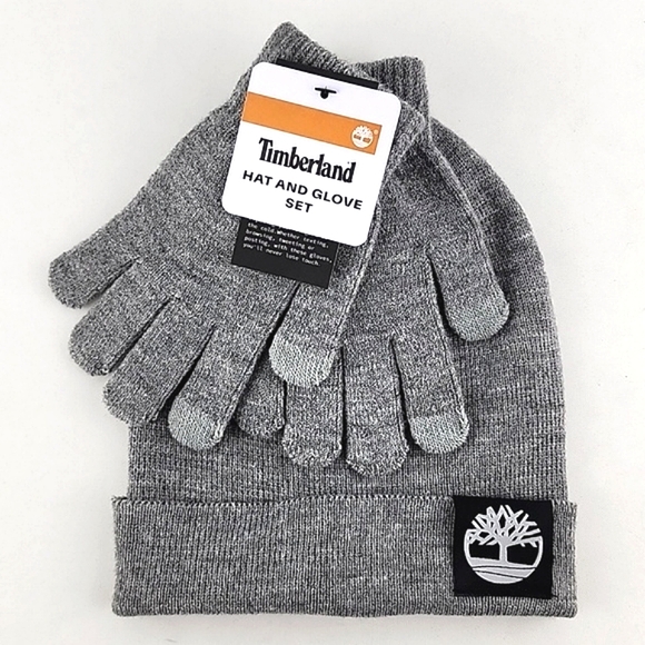 Timberland Youth's Grey Knit Hat & Matching Gloves Touchscreen Set Size 4 - 7 - Picture 1 of 8